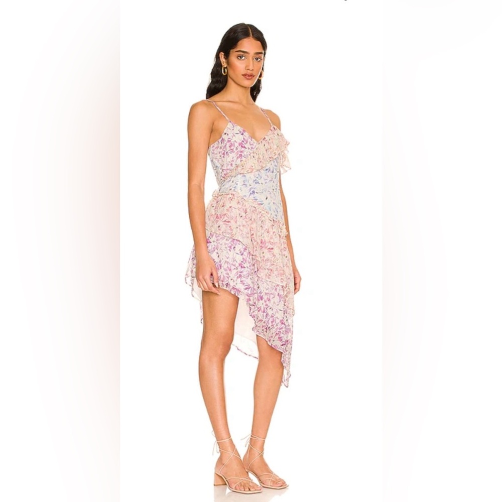LoveShackFancy 100% Silk Floral Ruffle Asymmetrical Dress (Newport Dress)